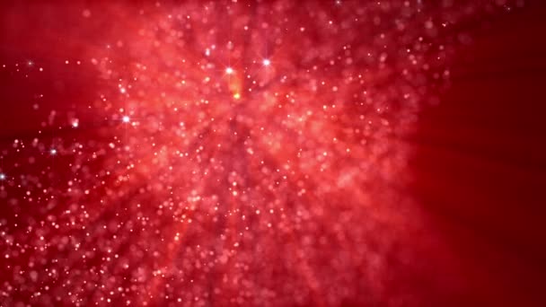 ボケ味を持つ抽象的な赤いクリスマスやお祝い背景デフォーカス光の粒子と有機アニメーション光線 フィールドの設定の深さ レンダリング — ストック動画