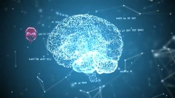 人工知能の概念 点と人間の脳を形成するポリゴン 抽象的な未来科学および技術の背景 フィールドの設定の深さ レンダリング — ストック動画