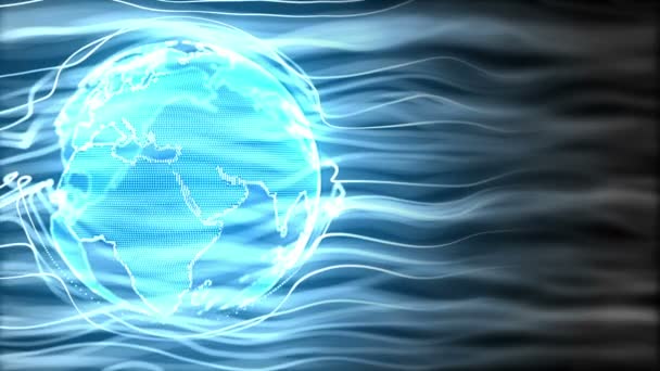Cordes Bleues Organiques Entourant Globe Terrestre Bleu Croissance Lente Technologie — Video