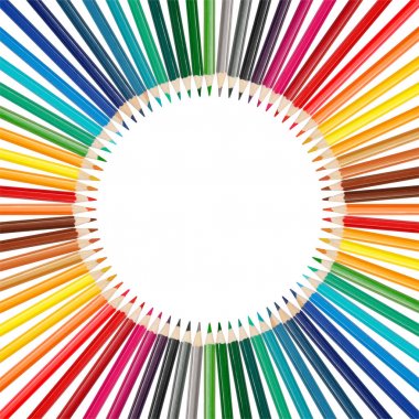 Daire şekli düzenleme çerçevesinde renkli kalemler