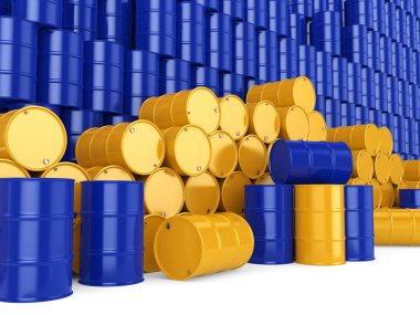 3D Render mavi ve sarı varil