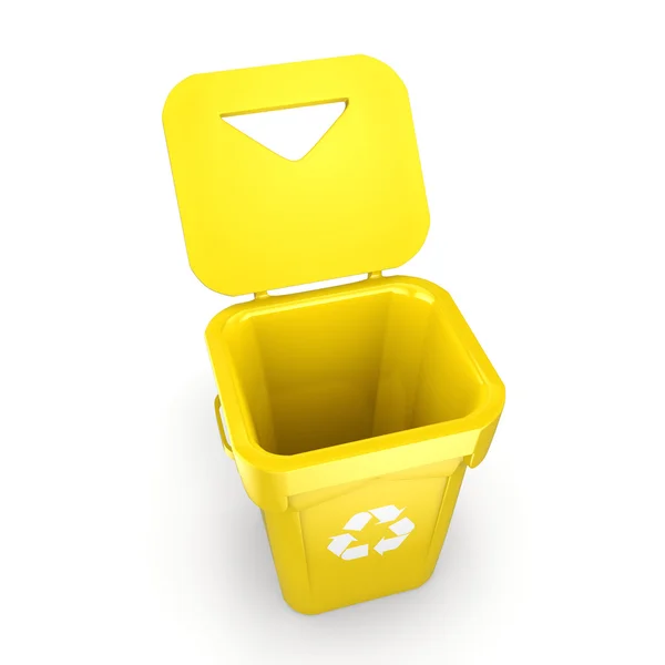 3D renderização amarelo reciclagem Bin — Fotografia de Stock