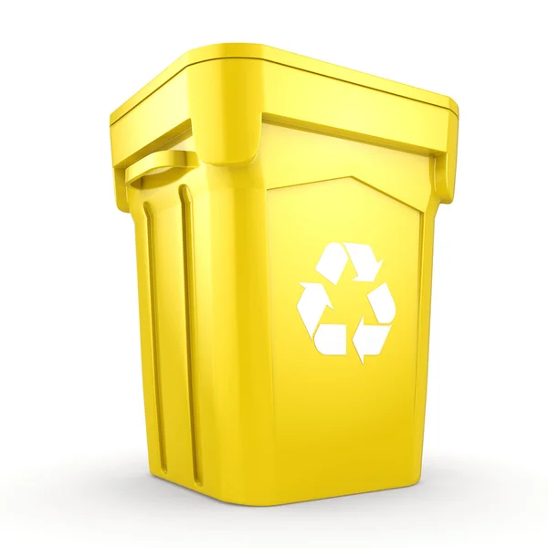 Cubo de reciclaje amarillo de renderizado 3D — Foto de Stock