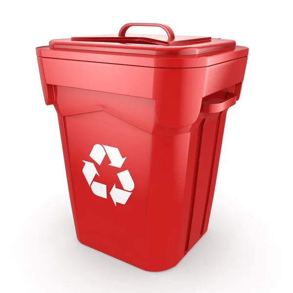 Corbeille de recyclage rouge de rendu 3D — Photo