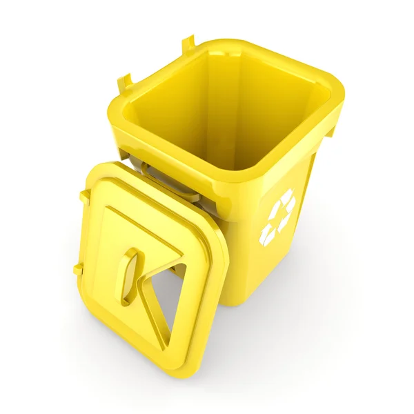 3D render sarı geri dönüşüm kutusu — Stok fotoğraf