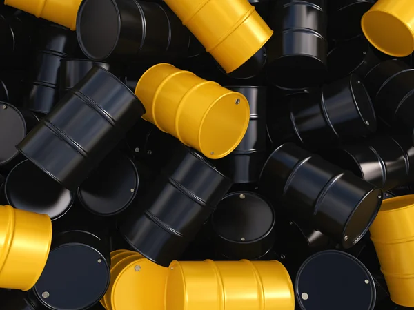 3 d レンダリングの黒と黄色の樽 — ストック写真