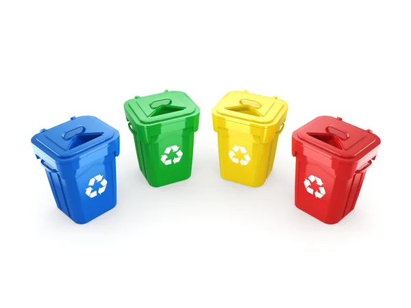 Renderowania 3D Multicolor recyklingu pojemników — Zdjęcie stockowe