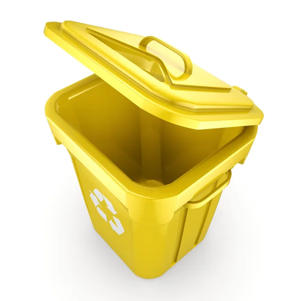 3D renderização amarelo reciclagem Bin — Fotografia de Stock