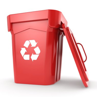 3D Render kırmızı geri dönüşüm kutusu 