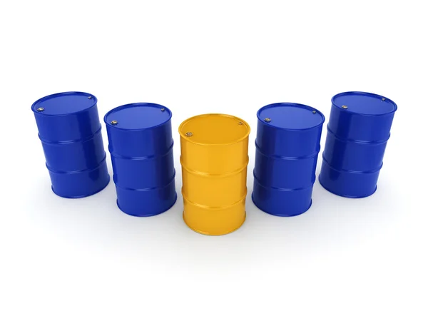 3D рендеринг синих и желтых бочек — стоковое фото