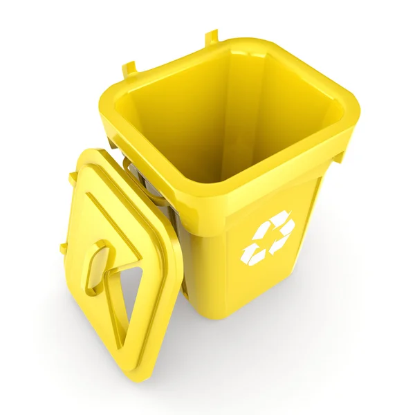 3D render sarı geri dönüşüm kutusu — Stok fotoğraf