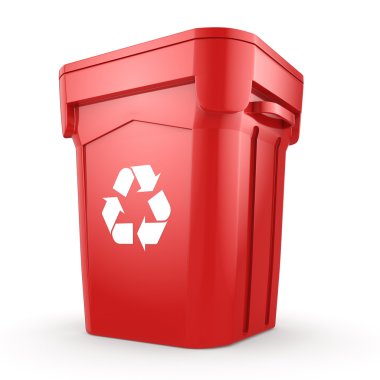 3D Render kırmızı geri dönüşüm kutusu 