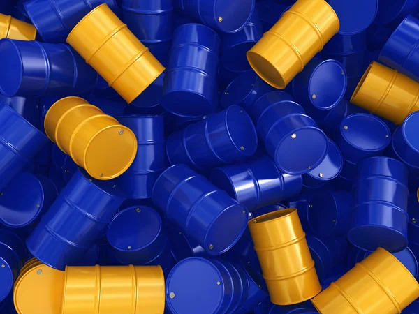3 d レンダリングの青と黄色の樽 — ストック写真