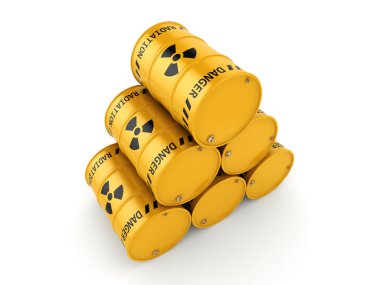 3D render sarı radyoaktif varil