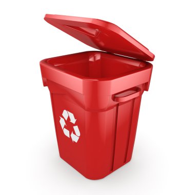 3D Render kırmızı geri dönüşüm kutusu 