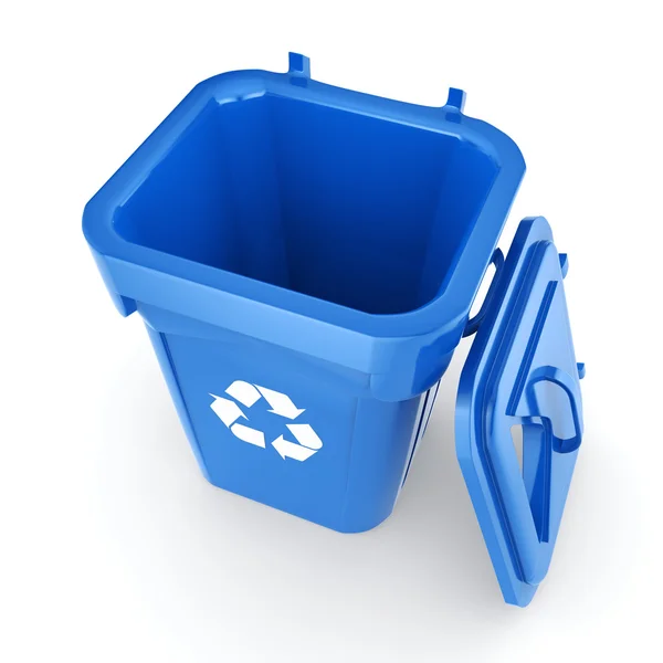 Renderowania 3D niebieski Bin recyklingu — Zdjęcie stockowe