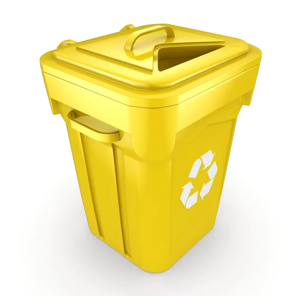 Cubo de reciclaje amarillo de renderizado 3D — Foto de Stock