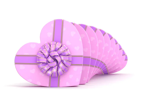 Representación 3D Cajas rosadas corazón — Foto de Stock