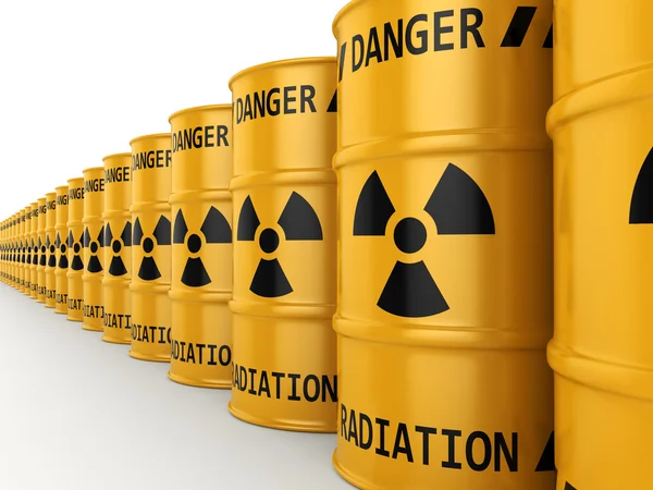 3D rendering Yellow radioactive barrels — Stock Photo, Image