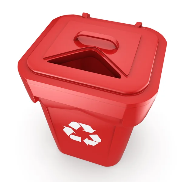Rendering 3D Cestino di riciclaggio rosso — Foto Stock