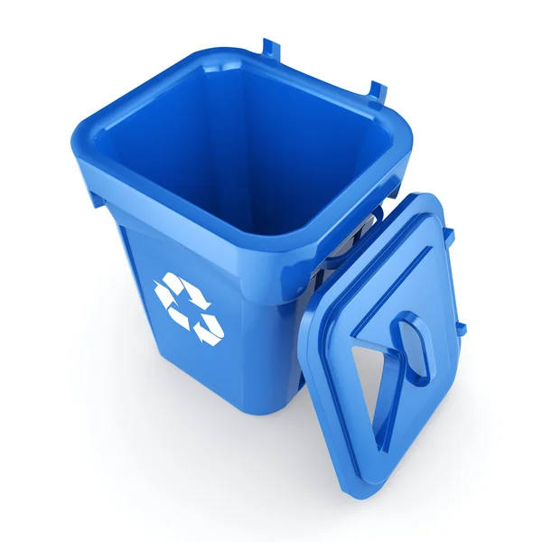 Corbeille de recyclage bleue de rendu 3D — Photo