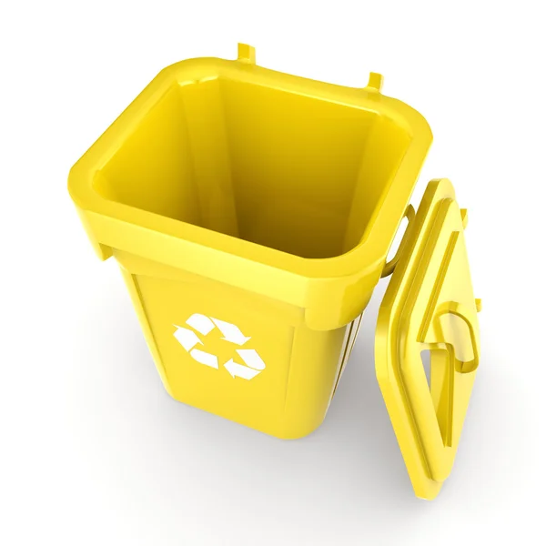 3D renderização amarelo reciclagem Bin — Fotografia de Stock