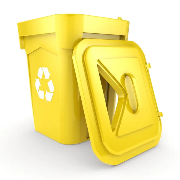 Corbeille de recyclage jaune de rendu 3D — Photo