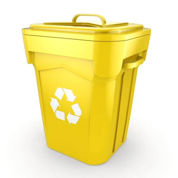 Cubo de reciclaje amarillo de renderizado 3D —  Fotos de Stock