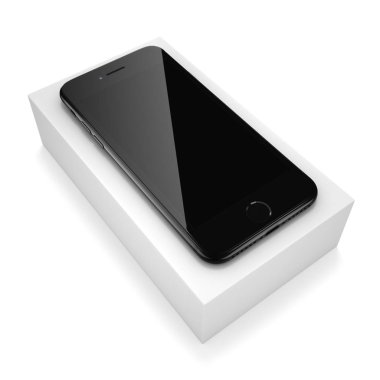 3D render siyah parlak akıllı telefon ile siyah perde