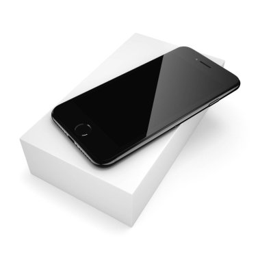3D render siyah parlak akıllı telefon ile siyah perde