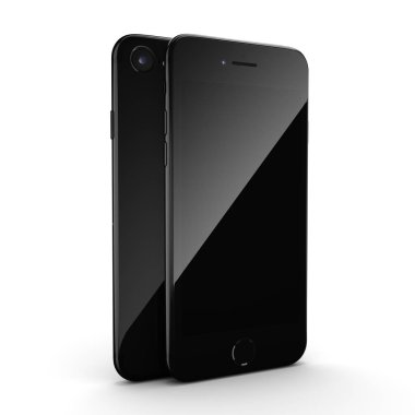 3D render siyah parlak akıllı telefon ile siyah perde