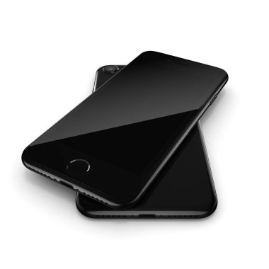 3D render siyah parlak akıllı telefon ile siyah perde