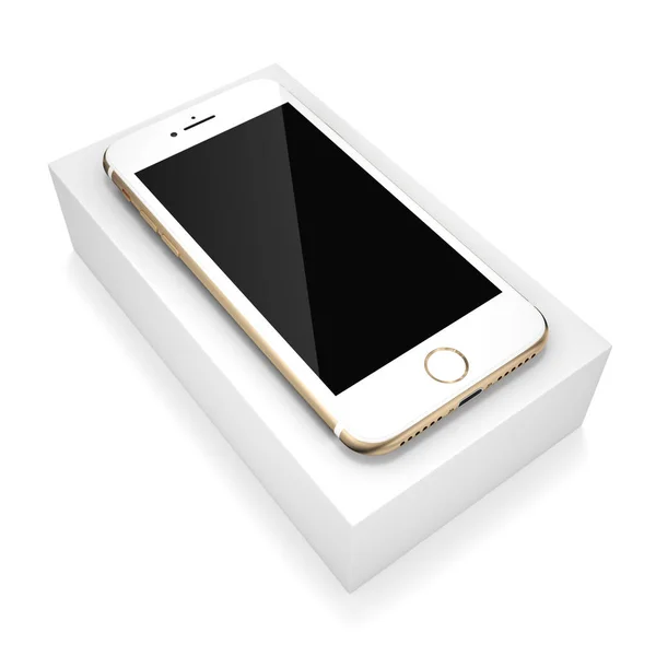 3D render gold smart phone dengan layar hitam — Stok Foto