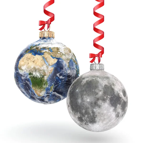 3D Rendering Weihnachtskugel Planet Erde und Mond — Stockfoto