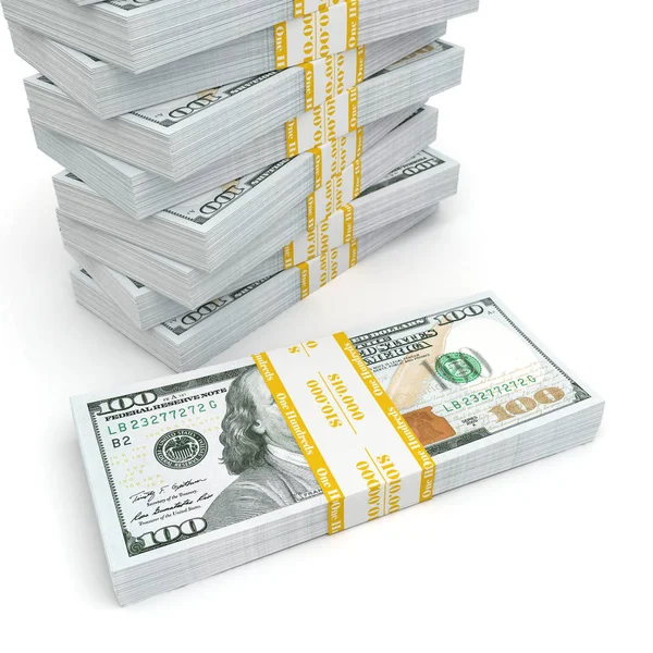 3d renderizado un montón de paquetes de dólares estadounidenses — Foto de Stock