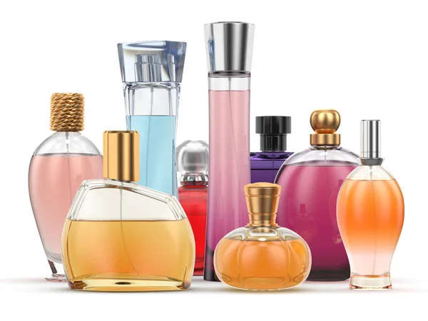 Grupo de representación 3D de frascos de perfume — Foto de Stock