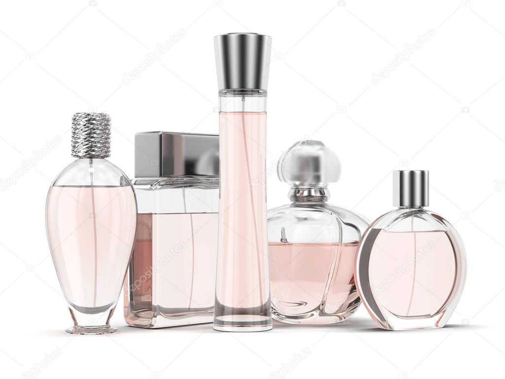 3D rendering group of perfume bottles