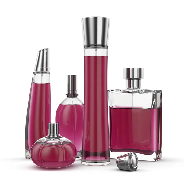 3D rendering grup parfüm şişeleri — Stok fotoğraf