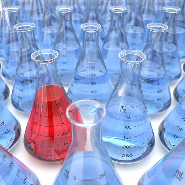 Representación en 3D de una serie de frascos químicos idénticos —  Fotos de Stock