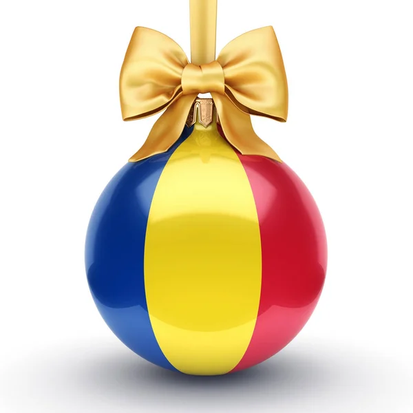 Representación 3D de la bola de Navidad con la bandera de Romania — Foto de Stock