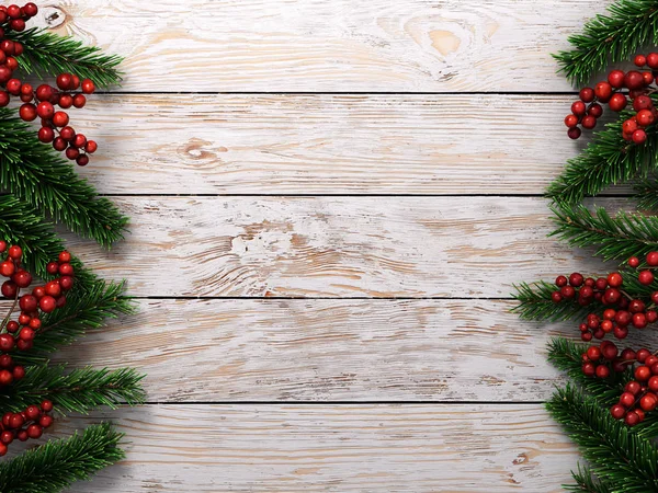 3D-rendering, lichte Kerstmis en houten achtergrond — Stockfoto