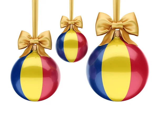 Rendre 3D boule de Noël avec le drapeau de la Roumanie — Photo