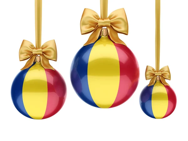 Rendre 3D boule de Noël avec le drapeau de la Roumanie — Photo