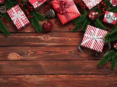 3D render koyu Noel ahşap arka plan