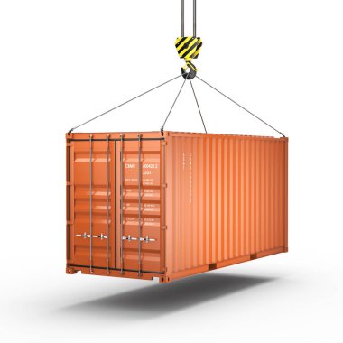 bir vinç kanca bir kargo konteyner ile 3D render