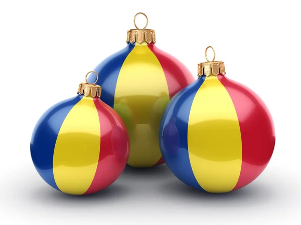 3D rendering Χριστουγεννιάτικη μπάλα με τη σημαία της Ρουμανίας — Φωτογραφία Αρχείου