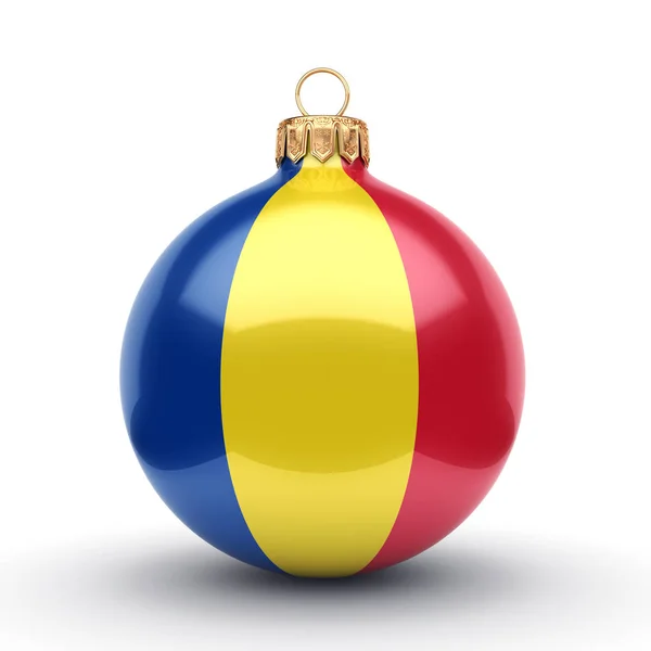 3D рендеринг Рождественского мяча с флагом Румынии — стоковое фото