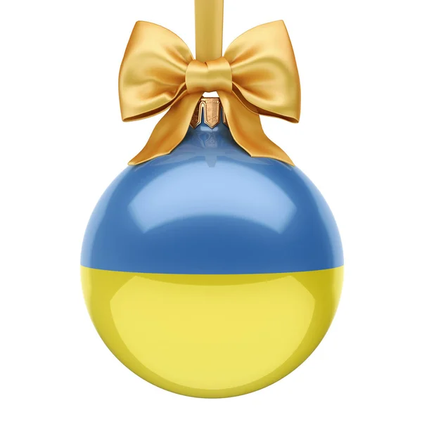 3D rendant boule de Noël avec le drapeau de l'Ukraine — Photo