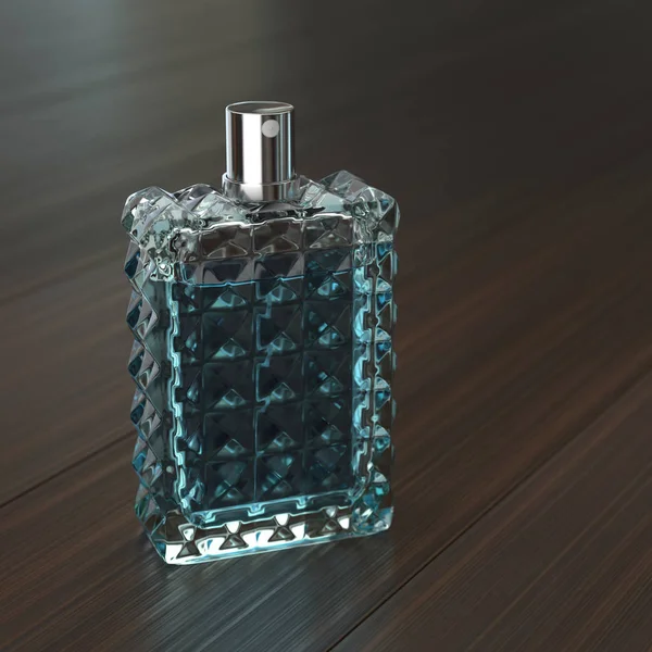 3D vykreslování parfémy láhev na dřevěný stůl — Stock fotografie