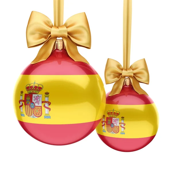 3D рендеринг рождественского мяча с флагом Испании — стоковое фото